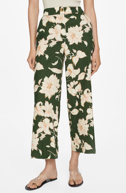 MANGO Floral Crop Linen Blend Trousers Green at Nordstrom,