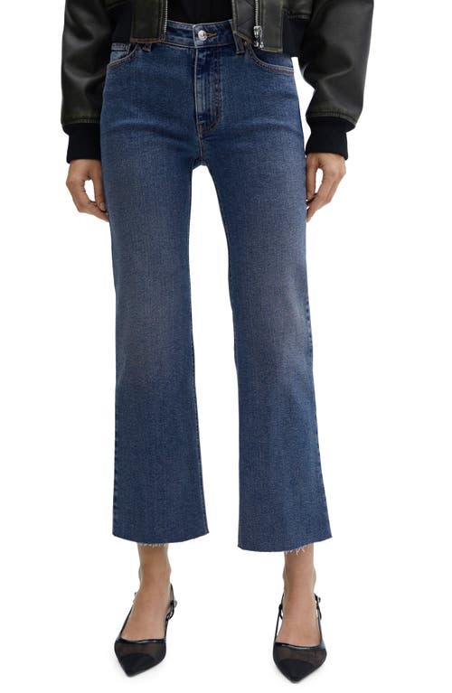 MANGO Raw Hem Crop Flare Jeans in Medium Vintage Blue at Nordstrom, Size 4