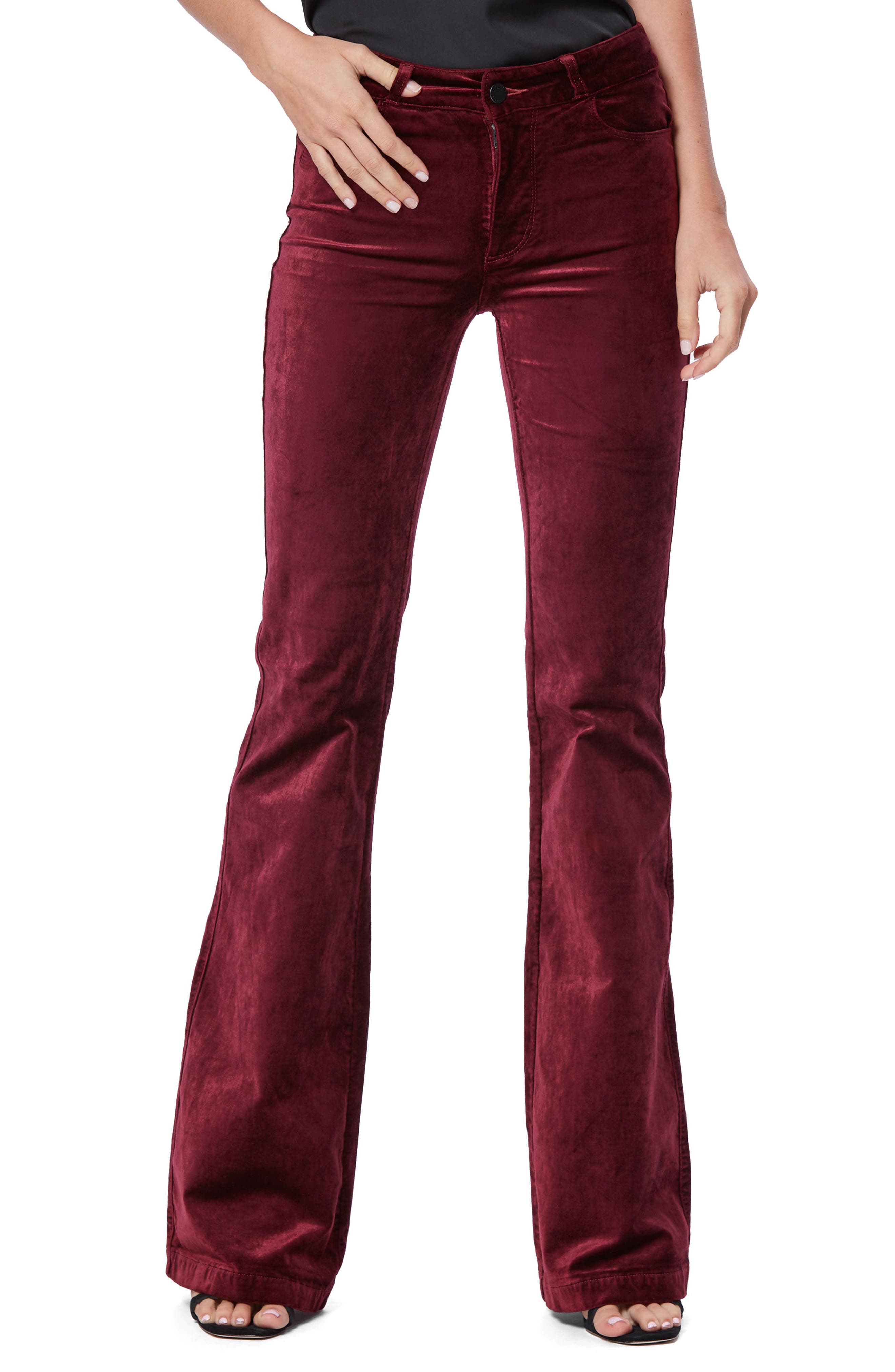 burgundy velvet flare pants