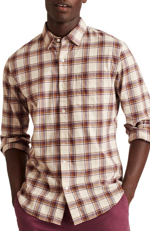 Plaid Lightweight Stretch Flannel Button-Up Shirt in Triton Plaid - Oat Milk
