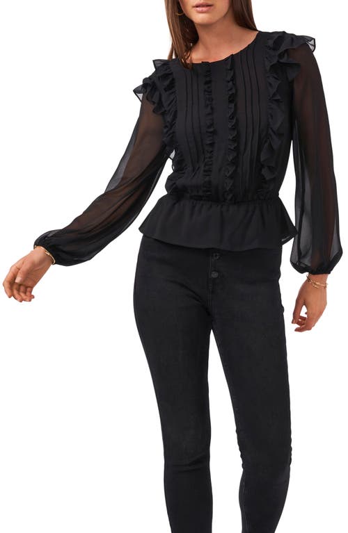 1.STATE Ruffle Detail Peplum Long Sleeve Blouse in Rich Black at Nordstrom, Size X-Small