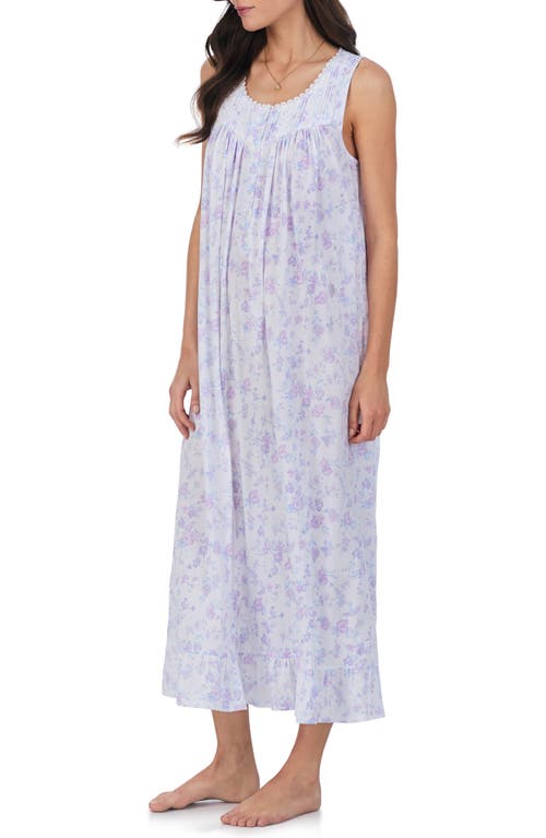 Shop Eileen West Floral Sleeveless Ballet Cotton & Modal Nightgown In White Floral