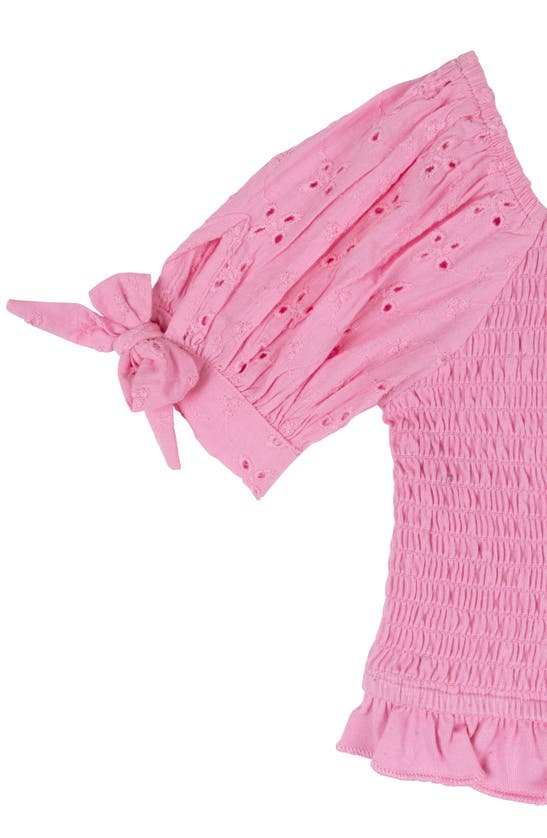 Rare Editions Kids' Eyelet Smocked Top & Ruffle Skort Set In Pink
