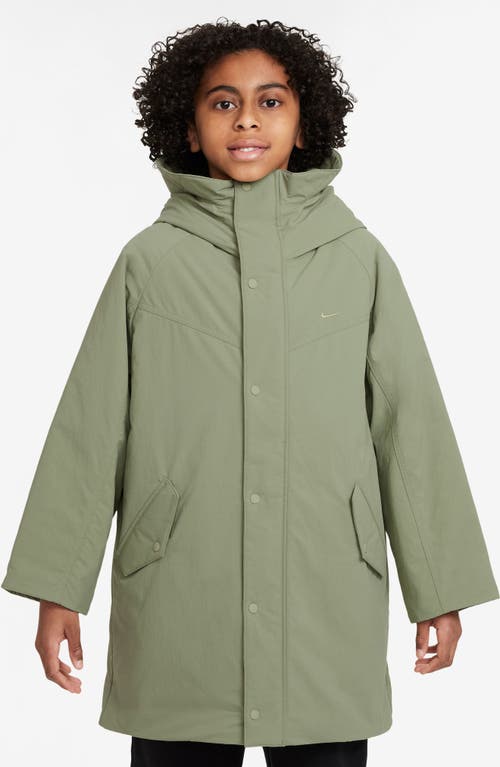 Nike Kids' Sportswear Metro Ground Water Repellent Oversize Grand Parka In Oil Green/olive Aura
