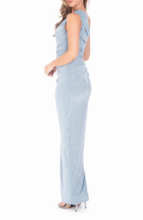 Shop Katie May Scout One-shoulder Velvet Gown In Dusty Blue