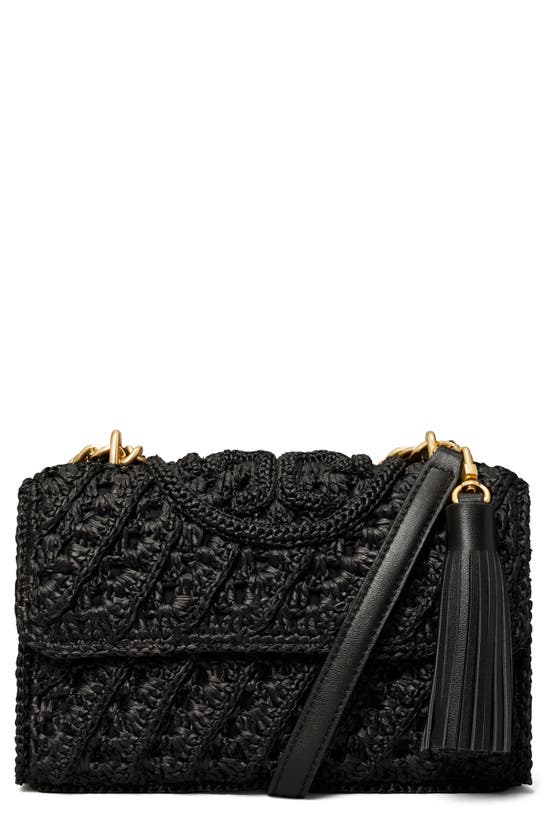 Tory Burch Small Fleming Raffia Crossbody Bag In Black ModeSens