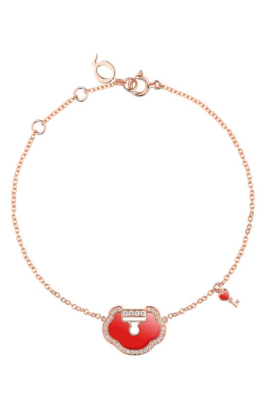 Qeelin Yu Yi Red Agate & Diamond Station Bracelet In Rose Gold