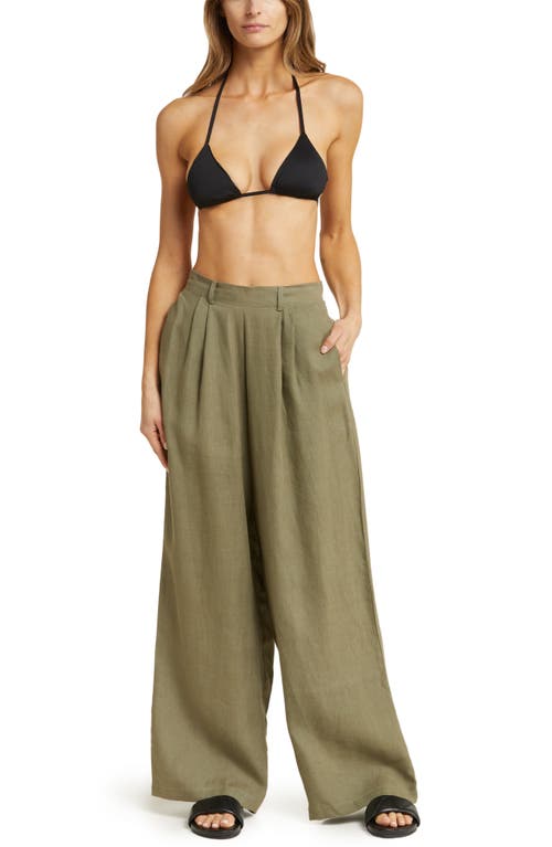 ® Vitamin A The Getaway High Waist Wide Leg Linen Cover-up Pants in Agave Eco Linen