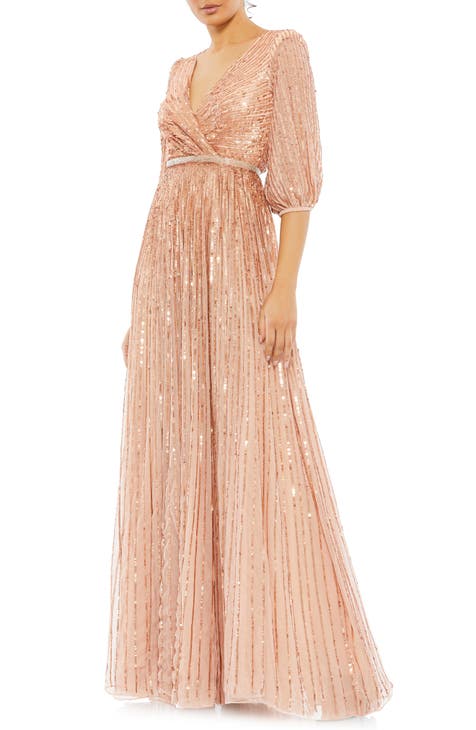 Sequin Faux Wrap Gown