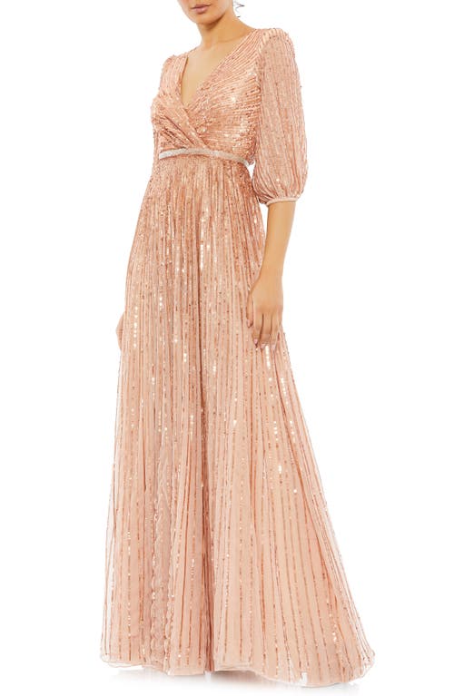 Mac Duggal Sequin Faux Wrap Gown Apricot at Nordstrom,