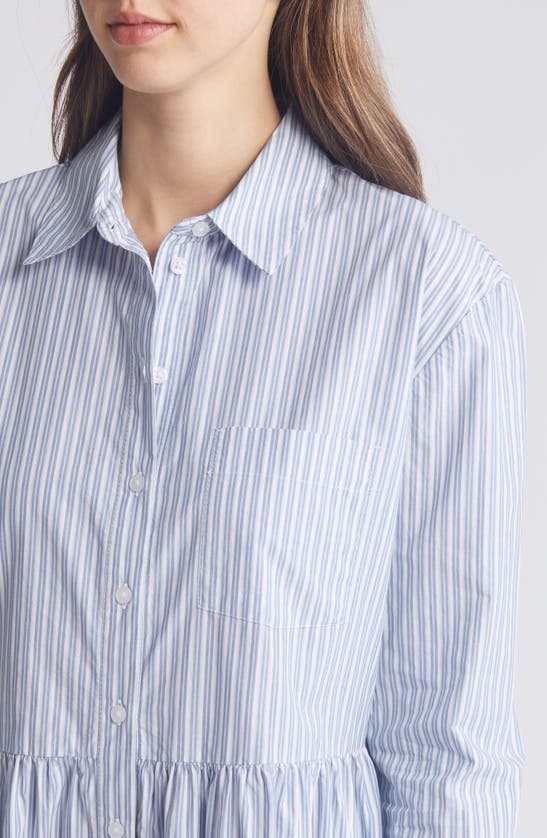 Shop Caslon Stripe Tiered Long Sleeve Shirtdress In Blue S- White Cory Stripe