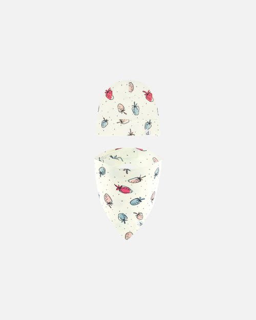 Deux Par Deux Baby Girl's Organic Cotton Hat And Bib Set Off White Printed Strawberry in Offwhite Printed Strawberry at Nordstrom, Size 3-6M