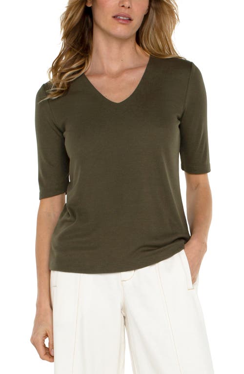 Shop Liverpool Los Angeles Double Layer V-neck Rib Top In Spanish Olive