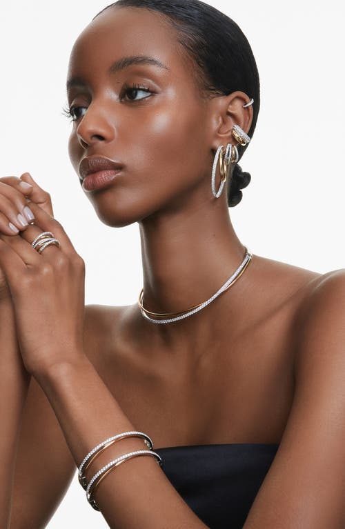 Swarovski Hyperbola Crystal Double Row Hoop Earrings In Gold Tone & Rhodium Plated In Silver