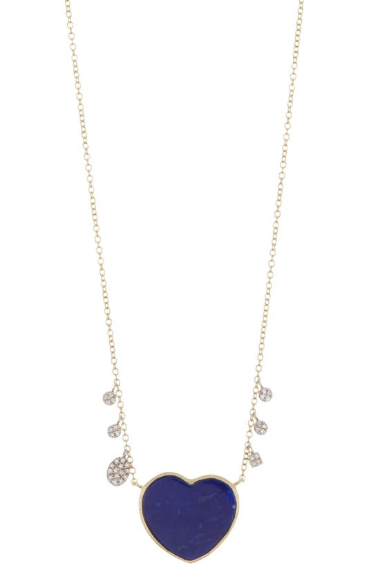 Meira T Diamond Drops & Lapis Lazuli Heart Pendant Necklace In Yellow Gold