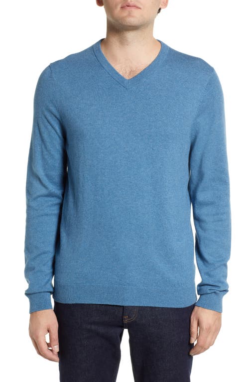 Nordstrom Men's Shop Cotton & Cashmere V-Neck Sweater in Blue Captain