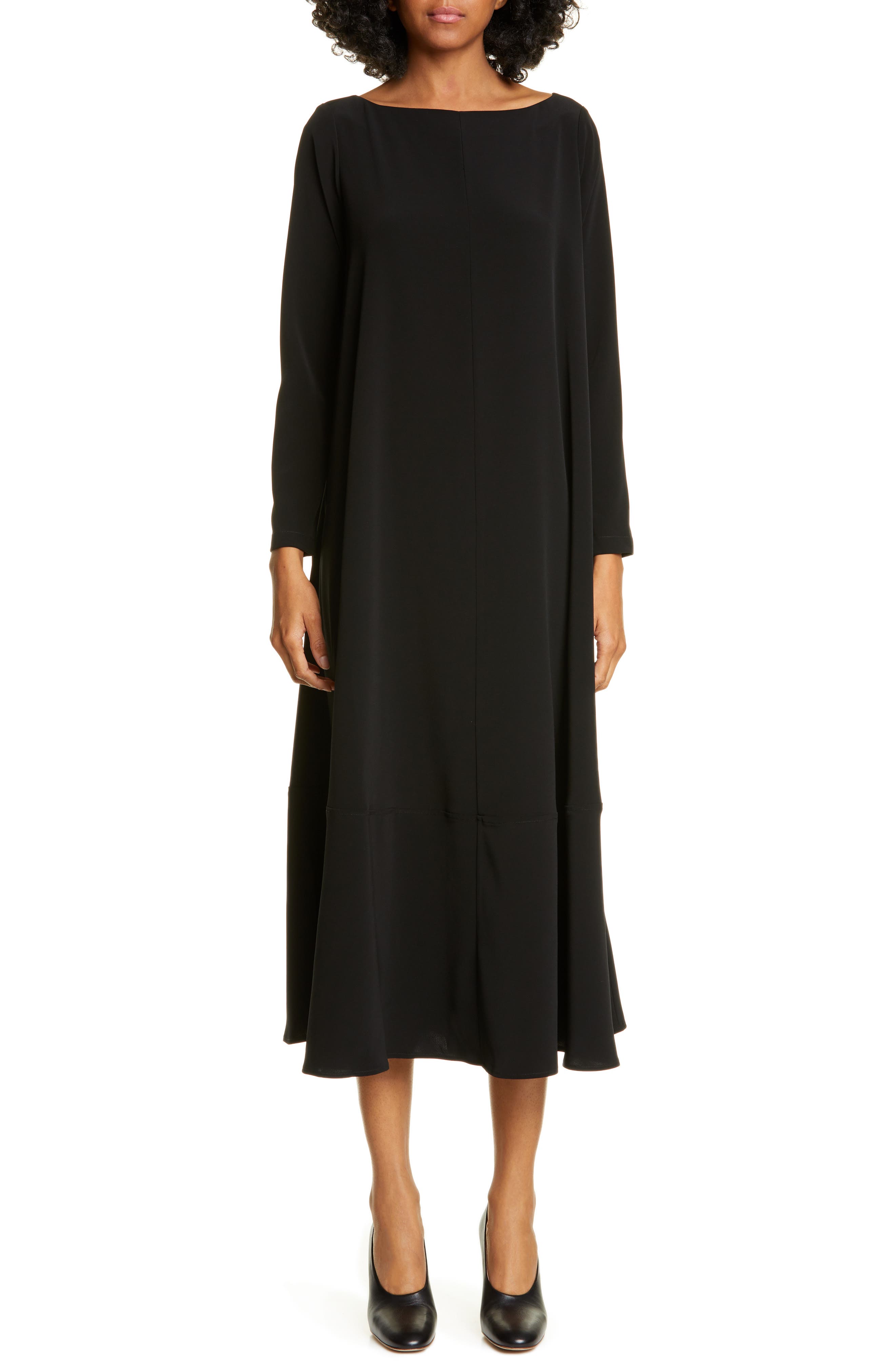 long sleeve black midi dress