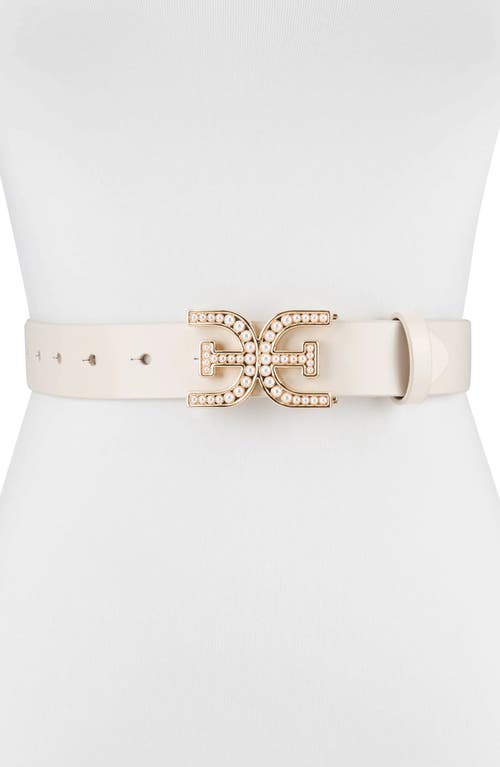 Imitation Pearl Logo Plaque Belt in Ivory