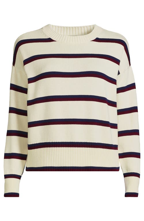 Shop Lands' End Cotton Easy Fit Crew Neck Sweater In Fresh Ivory Wide Stripe