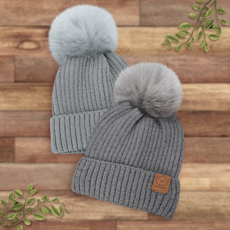 Keababies 2-pack Pom Knitted Beanie In Steel