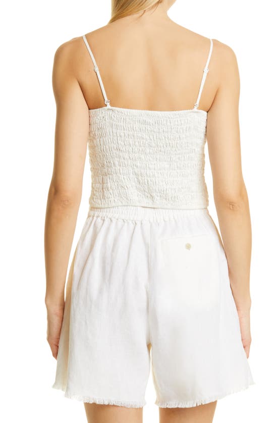 Shop Atm Anthony Thomas Melillo Smocked Linen Crop Tank In Almond