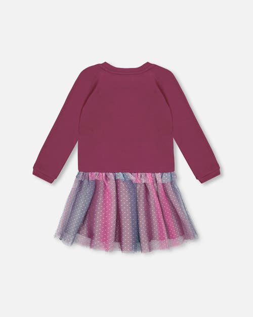 Shop Deux Par Deux Little Girl's Bi-material Dress With Tulle Skirt Burgundy In Amaranth