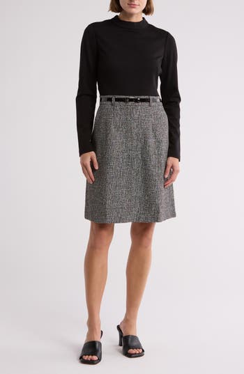 Eliza J Twofer Mock Neck Long Sleeve Dress In Black