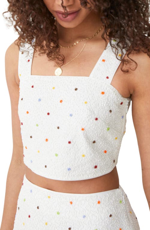 & Other Stories Beaded Cotton Crop Top in White W. Colorful Beads
