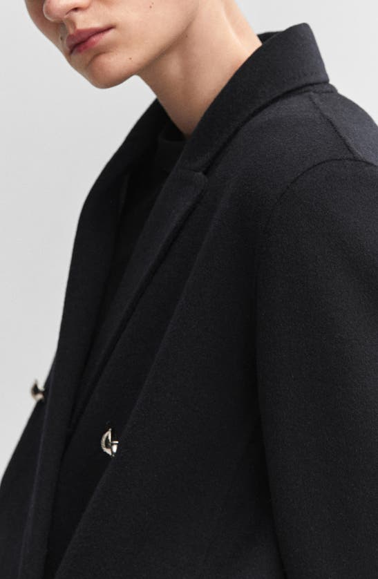 Mango Double Breasted Wool Blend Coat In Navy