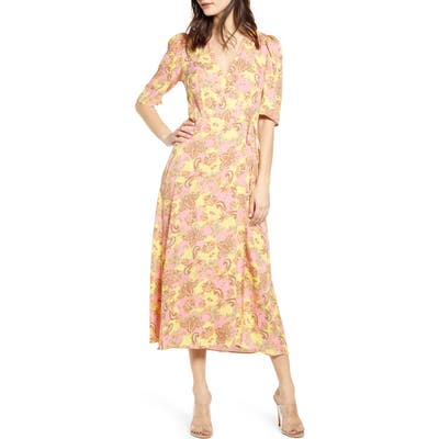 Afrm Hughes Midi Wrap Dress, Pink