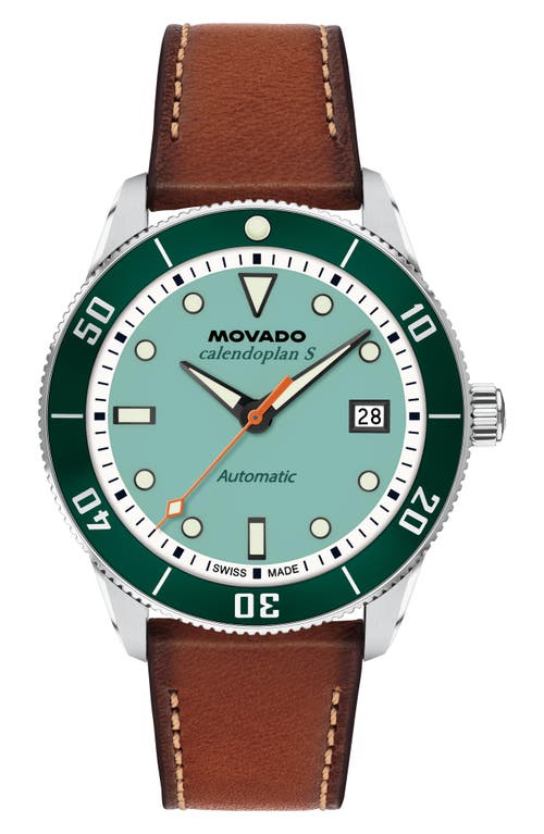 Movado Men's Calendoplan S Swiss Automatic Cognac Leather Watch 40mm In Blue