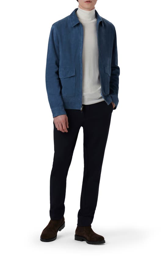 Bugatchi Suede Zip Bomber Jacket In Cobalt