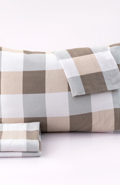 Shop Woven & Weft Turkish Cotton Printed Flannel Sheet Set In Soft Taupe/pale Grey
