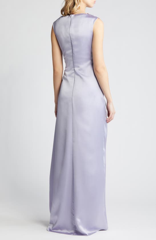 Shop Amsale Half Moon Asymmetric Hem Satin Gown In Lilac