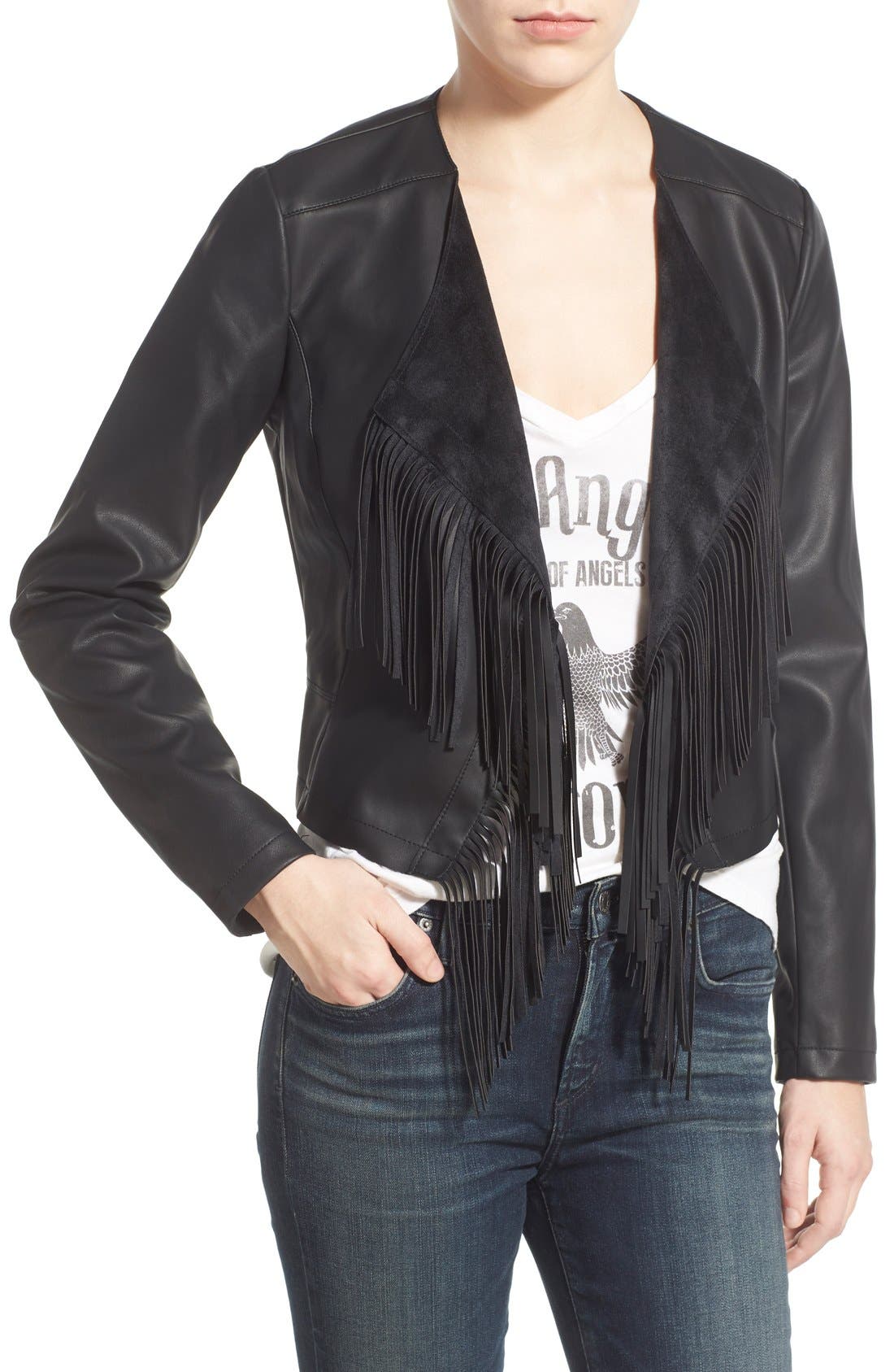 Collection B Faux Leather Fringe Jacket Nordstrom