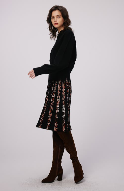 Shop Dvf Hutch Animal Print Pleated Sweater Skirt In Jungle Cat Sm/black