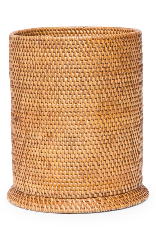 Pigeon & Poodle Dalton Rattan Wastebasket In Brown