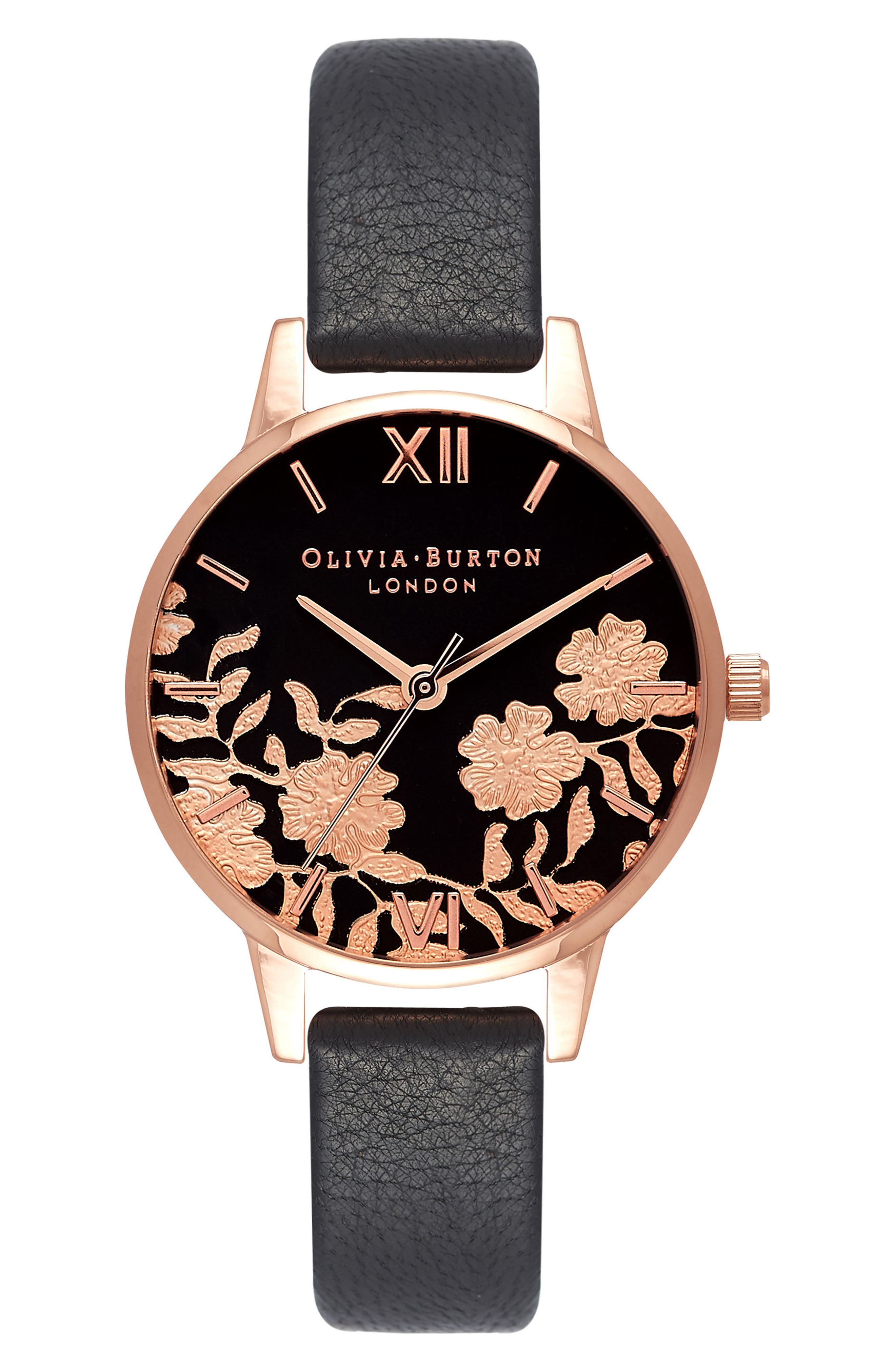 Olivia Burton Lace Detail Leather Strap Watch, 30mm Nordstrom