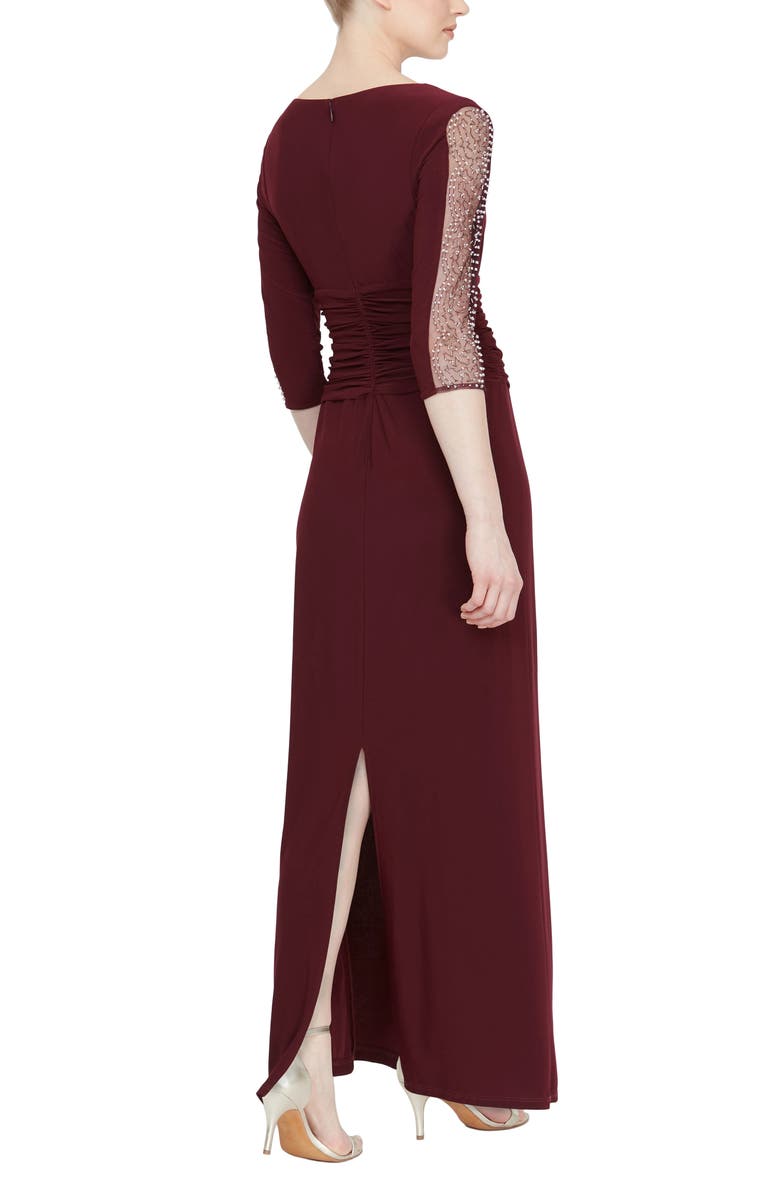 SL FASHIONS Ruched Waist Embellished Sleeve Gown | Nordstrom