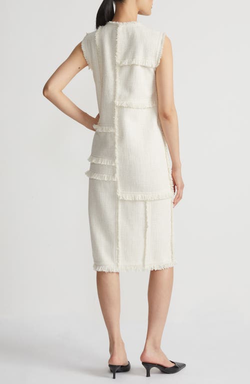 Shop Lafayette 148 New York Hand Fringed Patchwork Bouclé Tweed Dress In Cloud