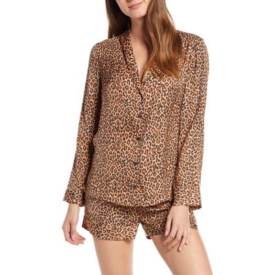 Something Navy Satin Nightshirt Pajamas, Brown (Nordstrom Exclusive)
