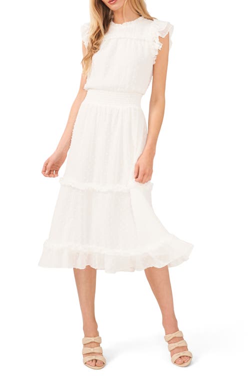 CeCe Clip Dot Flutter Sleeve Midi Dress in Soft Ecru