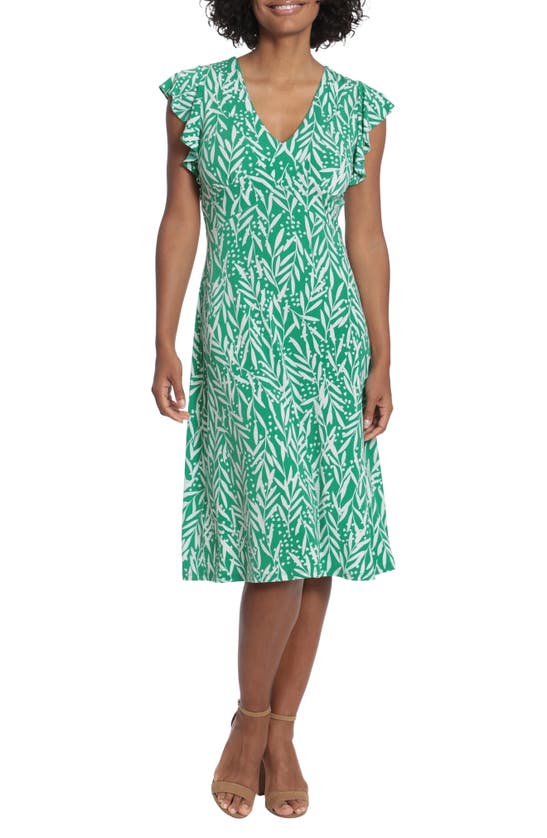 London Times V-neck Ruffle Midi Dress In Grn/ Sw