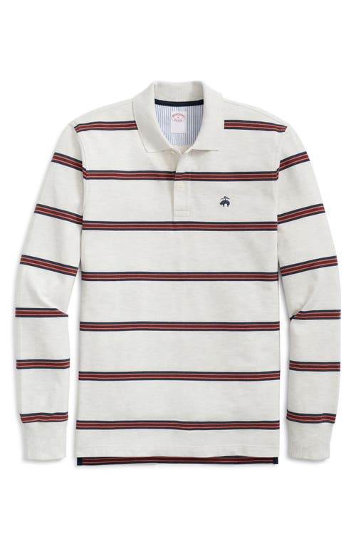 Shop Brooks Brothers Stripe Long Sleeve Cotton Polo In White Multi