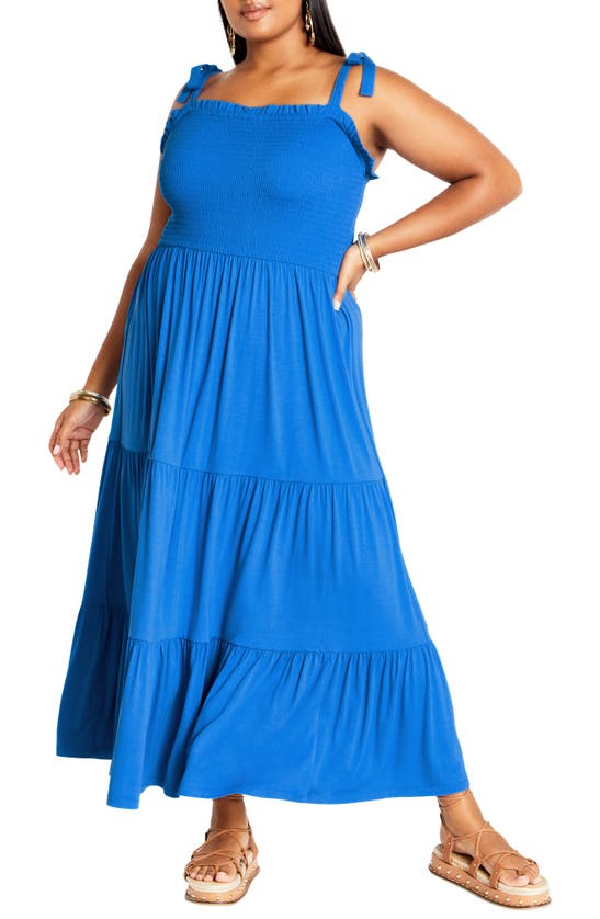 Shop City Chic Miley Smocked Tiered Maxi Sundress In Ocean