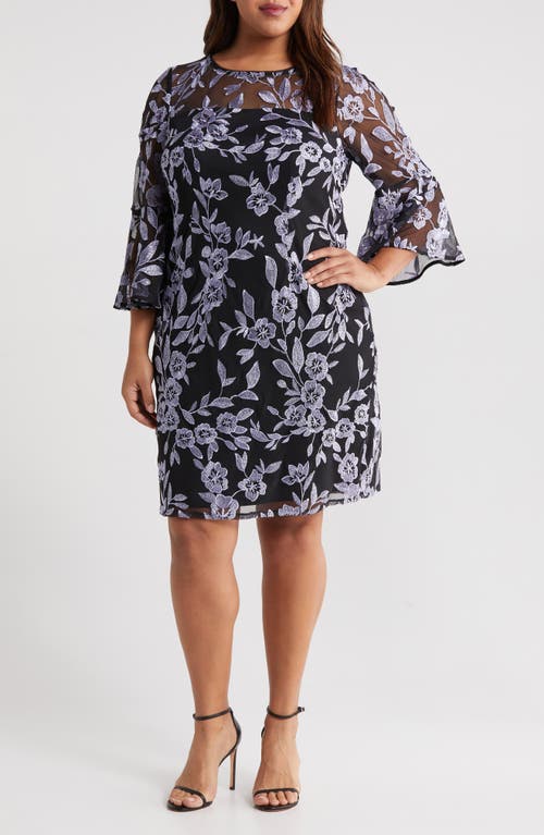 Alex Evenings Floral Embroidered Cocktail Dress In Black