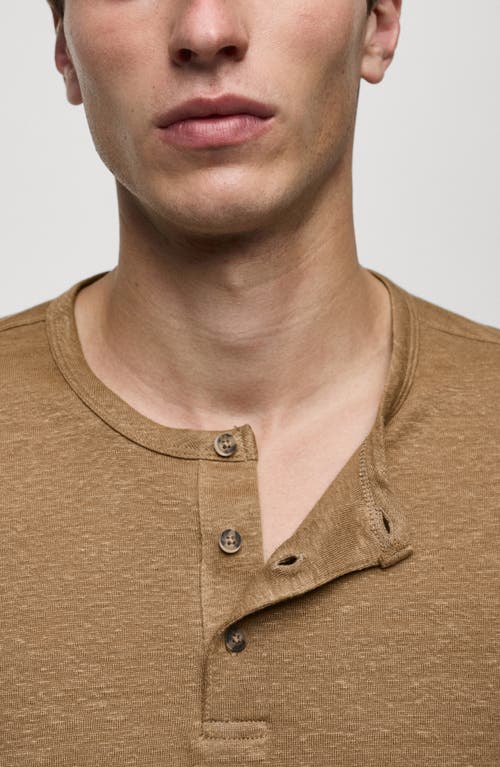 Mango Slim Fit Linen Blend Henley In Beige