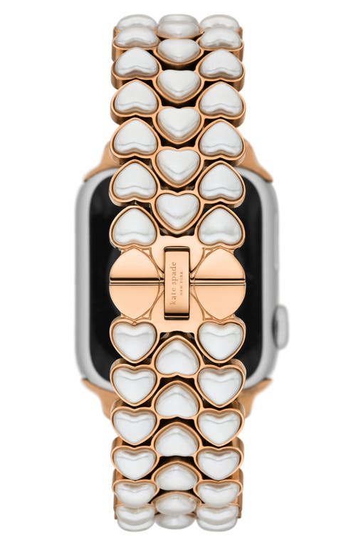 Kate Spade New York Heart Shape Imitation Pearl 20mm Apple Watch® Bracelet Watchband In Rose Gold