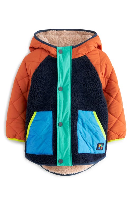 Shop Next Kids' Borg Quilted Colorblock Hooded Jacket In Blue