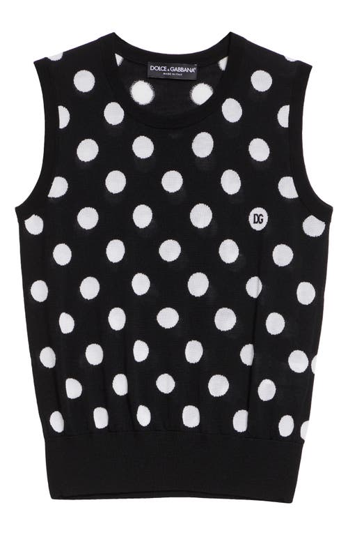 Shop Dolce & Gabbana Dolce&gabbana Polka Dot Jacquard Virgin Wool & Silk Sleeveless Sweater In Nero/bianco